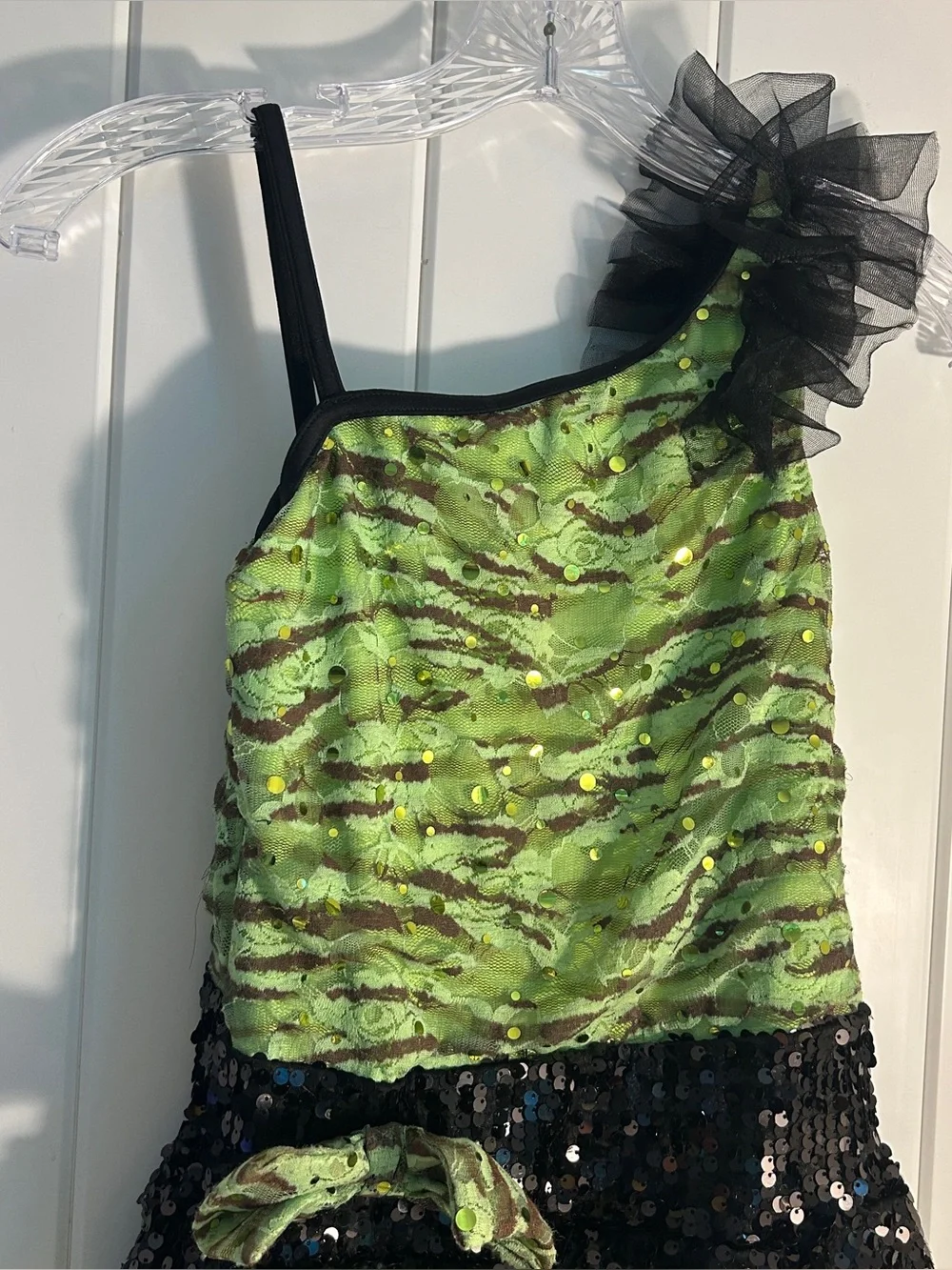 Weissman Girls Neon Zebra Sequin Dance Costume LC large child Halloween dress up